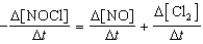  Which relationship correctly compares the rates of the following reactants and products? 2 NOCl(g)  \to  2 NO(g) + Cl<sub>2</sub>(g)  A)    B)    C)    D)    E)    