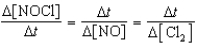  Which relationship correctly compares the rates of the following reactants and products? 2 NOCl(g)  \to  2 NO(g) + Cl<sub>2</sub>(g)  A)    B)    C)    D)    E)    