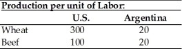 Use the information in the table below to answer the following questions.     (a)Does either country have an absolute advantage in the production of wheat or beef? Explain. (b)What is the opportunity cost of wheat in each country? (c)What is the opportunity cost of beef in each country? (d)Analyze comparative advantage and opportunities for trade between the U.S.and Argentina.