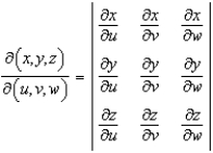 If   and   then the Jacobian of x, y, and z with respect to u, v, and w is   . Find the Jacobian for the following change of variables:   A)    B)    C)    D)    E)   