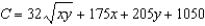 Suppose a company manufactures two types of wood-burning stoves: a freestanding model and a fireplace-insert model. The cost function for producing x freestanding and y fireplace-insert stoves is   . Find the marginal costs   when   and   . Round your answer to the nearest integer. A)  192 B)  234 C)  210 D)  402 E)  403