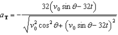 Use the result,  the tangential and normal components of acceleration for a projectile fired at an angle   with the horizontal at an initial speed of   are   and   respectively. , to find the normal component of acceleration for a projectile fired at an angle of   with the horizontal at an initial speed of 148 feet per second. What is the component when the projectile is at its maximum height? A)  0 B)  74 C)  148 D)  32 E)  16