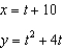 Find   and   if possible, and find the slope and concavity (if possible)  at the point corresponding to t = 5.   A)    : slope   and concave up B)    slope -6 and concave down C)    slope 14 and concave up D)    : slope 6 and concave down E)    : slope   and concave up