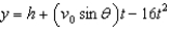 The parametric equations for the path of a projectile launched at a height h feet above the ground, at an angle   with the horizontal and having an initial velocity of   feet per second is given by   and   . The center field fence in a ballpark is   feet high and   feet from home plate. The ball is hit 2 feet above the ground. It leaves the bat at an angle of   degrees with the horizontal at a speed of 100 miles per hour as shown in the figure. Write a set of parametric equations for the path of the ball.   A)    B)    C)    D)    E)   