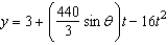 The parametric equations for the path of a projectile launched at a height h feet above the ground, at an angle   with the horizontal and having an initial velocity of   feet per second is given by   and   . The center field fence in a ballpark is   feet high and   feet from home plate. The ball is hit 3 feet above the ground. It leaves the bat at an angle of   degrees with the horizontal at a speed of 100 miles per hour as shown in the figure. Find the minimum angle at which the ball must leave the bat in order for the hit to be a home run using the parametric equations   and   . Round your answer to one decimal place.   A)    B)    C)    D)    E)   