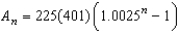 A deposit of $225 is made at the beginning of each month into an account at an annual interest rate of 3% compounded monthly. The balance in the account after n months is   . Find the balance in the account after 4 years by computing the 48th term of the sequence. Round your answer to two decimal places. A)  $11,488.17 B)  $905.64 C)  $9,172.05 D)  $24,404.88 E)  $1,818.08