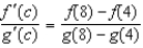 Apply the Extended Mean Value Theorem to the functions   and   on the interval   , and find all values c in the interval   such that   . A)    B)    C)    D)    E)   