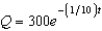 A 300-gallon tank is full of a solution containing 35 pounds of concentrate. Starting at time   distilled water is added to the tank at a rate of 30 gallons per minute, and the well-stirred solution is withdrawn at the same rate. Find the amount of concentrate Q in the solution as a function of t. A)    B)    C)    D)    E)   