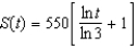 The rate of change in sales S is inversely proportional to time   measured in weeks. Find S as a function of t if sales after 2 and 4 weeks are 200 units and 350 units respectively. A)    B)    C)    D)    E)   