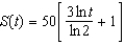 The rate of change in sales S is inversely proportional to time   measured in weeks. Find S as a function of t if sales after 2 and 4 weeks are 200 units and 350 units respectively. A)    B)    C)    D)    E)   