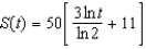 The rate of change in sales S is inversely proportional to time   measured in weeks. Find S as a function of t if sales after 2 and 4 weeks are 200 units and 350 units respectively. A)    B)    C)    D)    E)   
