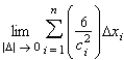 Write the limit   , as a definite integral on the interval   , where c<sub>i </sub>is any point in the   subinterval. A)    B)    C)    D)    E)   