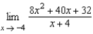 Find the following limit (if it exists) . Write a simpler function that agrees with the given function at all but one point.   A)  40 B)  -24 C)  24 D)  -40 E)   