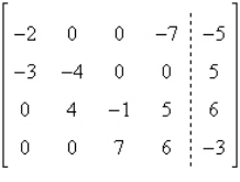 Write the system of linear equations represented by the augmented matrix. (Use variables x, y, z, and w.)    A)    B)    C)    D)    E)   