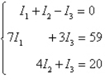 The currents in an electrical network are given by the solutions of the system   where I<sub>1</sub>, I<sub>2</sub>, and I<sub>3</sub> are measured in amperes. Solve the system of equations using matrices. A)  no solution B)  I<sub>1</sub> = 3, I<sub>2</sub> = 5, I<sub>3</sub> = 9 C)  I<sub>1</sub> = 5, I<sub>2</sub> = 3, I<sub>3</sub> = 8 D)  I<sub>1</sub> = 3, I<sub>2</sub> = 5, I<sub>3</sub> = 8 E)  I<sub>1</sub> = 5, I<sub>2</sub> = 8, I<sub>3</sub> = 3
