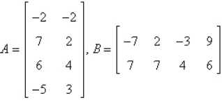 Use the matrix capabilities of a graphing utility to find AB, if possible.   A)    B)    C)    D)  not possible E)   