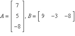 Of the products AB, BA, A<sup>2</sup>, and B<sup>2</sup>, which ones are possible for the given matrices?   A)  B<sup>2</sup> only B)  A<sup>2</sup> only C)  BA only D)  AB only E)  AB and BA only