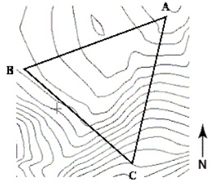 A triangular region of farmland has become overrun with deer and will be open to the public for hunting to reduce the population. In order to know how many hunters to allow on the land at one time, you need to know the area of the region in square miles. In order to estimate the area of the region, you travel from the southernmost vertex C north 24 miles then west 20 miles (for vertex B) , and from the southernmost vertex C you travel 56 miles north then 11 miles east (for vertex A) . Use a graphing utility to approximate the number of square miles of land.   A)  428 square miles B)  68 square miles C)  176 square miles D)  548 square miles E)  692 square miles