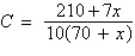 A 1500-liter tank contains 70 liters of a 30% acid solution and you add x liters of a 70% acid solution to the tank. If the function C, which represents the proportion of acid to the total solution in the final mixture, is given by   , determine the domain based upon the physical constraints of the problem. A)    B)    C)    D)    E)   