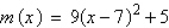Compare the graph of   with   . A)    shifts left 7 units, shifts downward 5 units, and stretches by a factor of 9. B)    shifts left 7 units, shifts upward 5 units, and stretches by a factor of 9. C)    shifts right 7 units, shifts downward 5 units, and shrinks by a factor of   )  D)    shifts right 7 units, shifts upward 5 units, and shrinks by a factor of   )  E)    shifts right 7 units, shifts upward 5 units, and stretches by a factor of 9.
