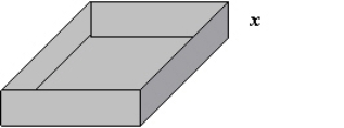 An open box is to be made from a square piece of cardboard, 32 inches on a side, by cutting equal squares with sides of length x from the corners and turning up the sides (see figure below) . If the volume of the box is represented by   , determine the domain of   .     A)    B)    C)    D)    E)   
