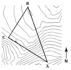 You inherited a triangular piece of property after your Uncle Izzy passed away.You want to know the size of land,so you  step it off  to estimate the square footage.From the southernmost vertex A,you travel north 300 feet then west 220 feet (for vertex C) ,and from the southernmost vertex A,you travel 420 feet north then 50 feet west (for vertex B) .Use a graphing utility to approximate the number of square feet of land that you have inherited.   A) 3,000 square feet B) 38,700 square feet C) 53,700 square feet D) 43,500 square feet E) 22,500 square feet