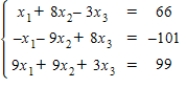 ​Write the system of linear equations as a matrix equation AX = B,and use Gauss-Jordan elimination on the augmented matrix [A|B] to solve for the matrix X.Show all your work.​  <div style=padding-top: 35px> 