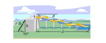  The designers of a water park are creating a new slide and have sketched some preliminary drawings.The length of the ladder is a = 26 feet,and its angle of elevation is 60º (see figure) .?   ? Find the angle of depression  \theta  from the top of the slide to the end of the slide at the ground in terms of the horizontal distance d the rider travels. ? A)   \theta = \arctan \left( \frac { 22.52 } { d } \right)   B)   \theta = \arctan \left( \frac { 23.52 } { d } \right)   C)   \theta = \arctan \left( \frac { 24.52 } { d } \right)   D)   \theta = \arctan \left( \frac { 25.52 } { d } \right)   E)   \theta = \arctan \left( \frac { 26.52 } { d } \right) 