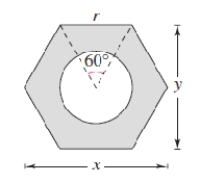  Find the distance y across the flat sides of a hexagonal nut (see figure) .  r = 14  cm Round your answer to two decimal places.?   ? A)   y = 28.25  cm B)   y = 24.25  cm C)   y = 27.25  cm D)   y = 26.25  cm E)   y = 25.25  cm 