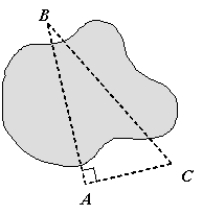  A land developer wants to find the distance across a small lake in the middle of his proposed development.The bearing from A to B is  \mathrm { N } 31 ^ { \circ } \mathrm { W }  .The developer leaves point A and travels 74 yards perpendicular to  \overline{A B}  to point C.The bearing from C to point B is  \mathrm { N } ~59 ^ { \circ } \mathrm { W }  .Determine the distance,AB,across the small lake.Round distance to nearest yard.   A) 169 yards B) 114 yards C) 139 yards D) 154 yards E) 121 yards 