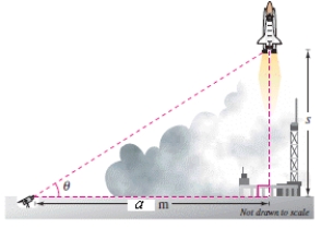 <strong>A television camera at ground level is filming the lift-off of a space shuttle at a point a = 925 meters from the launch pad (see figure).Let θ be the angle of elevation to the shuttle and let s be the height of the shuttle.Write θ as a function of s. </strong> A) \theta = \arctan \frac { s } { 925 } B) \theta = \arcsin \frac { s } { 925 } C) \theta = \operatorname { arccsc } \frac { s } { 925 } D) \theta = \arctan \frac { 925 } { s } E) \theta = \operatorname { arccot } \frac { s } { 925 }