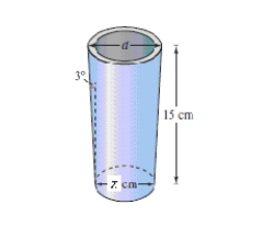 <strong>A tapered shaft has a diameter of x = 9 centimeters at the small end and is 15 centimeters long (see figure).The taper is 3°.Find the diameter d of the large end of the shaft.(Round your answer to two decimal places. )? ? ?</strong> A)10.57 cm B)14.57 cm C)12.57 cm D)18.57 cm E)16.57 cm