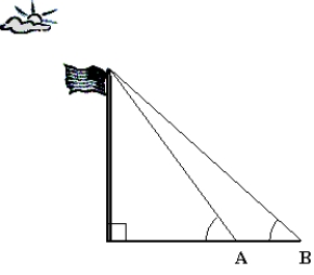 Will Barrow wanted to know how tall the flagpole was in front of his school.To find its height,he drove a stake into the ground at the tip of the flagpole's shadow and recorded the angle of elevation at two different times during the day.He then measured the distance between the stakes.Will's data is below: Stake Time Angle of Elevation A 2:00 PM 82° B 3:00 PM ​61° Distance between stakes A & B 10 feet   Determine the height of the flagpole.Round your answer to nearest foot. A) 22 feet B) 24 feet C) 20 feet D) 26 feet E) 18 feet
