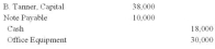 <strong>Brian Tanner contributed $18,000 in cash plus office equipment with a fair value of $30,000 to the BT Partnership.In addition,the partnership assumed a $10,000 note payable.The journal entry to record the transaction is:</strong> A)   B)   C)   D)   E)   <div style=padding-top: 35px> 
