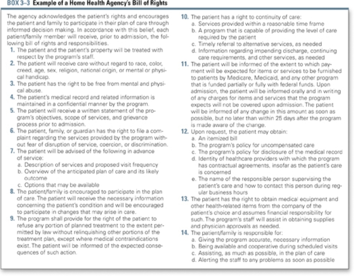 <strong>The home health patient has a reputation of being demanding and stern. The home health aide tells the patient, If you don't be nice to me, I'm going to stop coming out here to help you take a bath. Which of the patient's rights as seen above does this situation violate?    Select all that apply.</strong> A)Right 1 B)Right 3 C)Right 6 D)Right 2 E)Right 8 <div style=padding-top: 35px> 