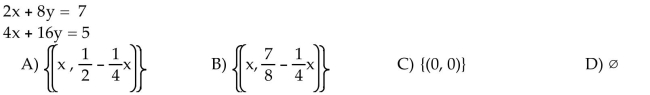 Solve the system. If the system has infinitely many solutions, write the solution set with x arbitrary.