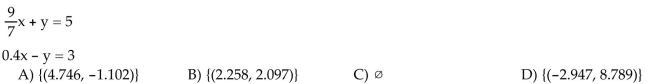 Use a graphing calculator to solve the system. Express solutions with approximations to the nearest thousandth.