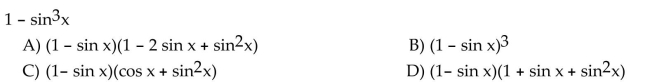 Factor the trigonometric expression and simplify.  <div style=padding-top: 35px> 