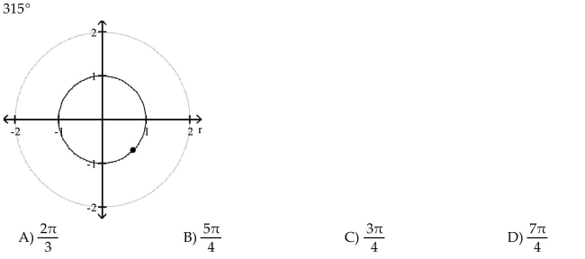 Find the corresponding angle measure in radians.