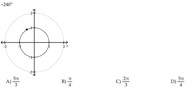 Find the corresponding angle measure in radians.