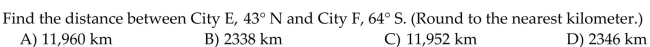 Assume that the cities lie on the same north-south line and that the radius of the earth is 6400 km.