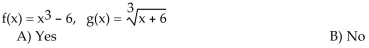 Decide whether or not the functions are inverses of each other.Use the definition of inverses to determine whether f and g are inverses.