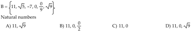 List all the elements of set B that belong to the indicated set.