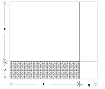  Provide an appropriate response. -Consider the following figure, which is a square divided into two squares and two rectangles.   The length of each side of the large square is x + 5. Find a formula for the area of the largest square as a binomial raised to a power. Write the expansion of this binomial.  A)   x ^ { 2 } - 10 x + 25  B)   x ^ { 2 } - 25  C)   x ^ { 2 } + 10 x + 25  D)   x ^ { 2 } + 25