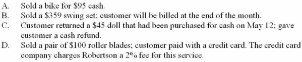 Robertson's Toy World sells a variety of toys at discount prices. The following transactions occurred on May 16. Consider credit card discount a selling expense.    Required: a. Present journal entries for each of the above transactions. b. Compute the net sales for the day.
