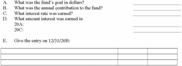 Meade Company has accumulated cash in a fund to use for future expansion. The following accumulation schedule for the fund was prepared:    Required: Refer to the schedule above and respond to the following questions by entering the answers in the blanks to right.   