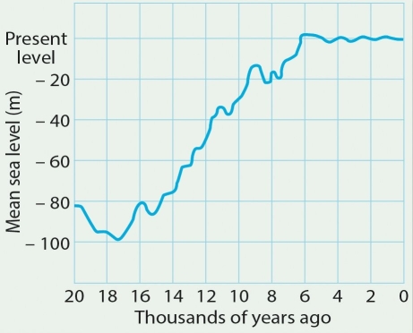   At the Last Glacial Maximum, sea level was about 180 meters lower than it is today.<div style=padding-top: 35px> 