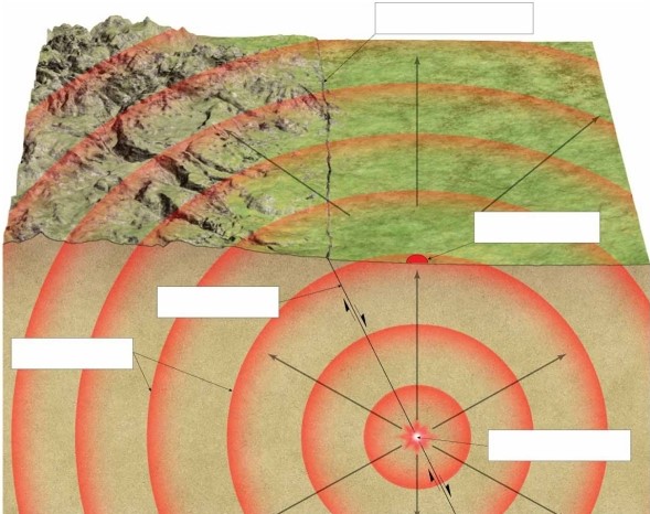 Label each of the blanks on the figure showing the source of earthquakes.   