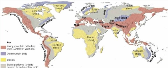    As you can see from this map, the Ural Mountains exhibit a north-south orientation through Eurasia. They are about the same age as the Appalachian mountains of eastern North America. How does the theory of plate tectonics explain the existence of this mountain belt in the interior of an expansive continental landmass? Compare and contrast the Ural and Appalachian situations, given their similar age.