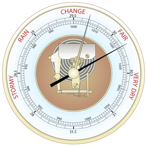    Consider the figure as evidence in evaluating the truthfulness of the following statement:  Particular barometer readings always correspond to specific types of weather. 